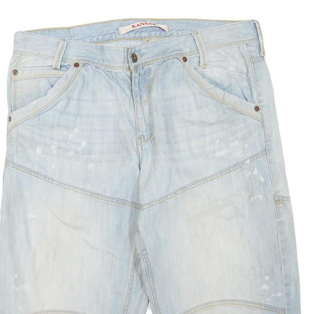 KANSAS Mens Shorts Light Blue Distressed Casual L W36 Cotton Blend Comfortable