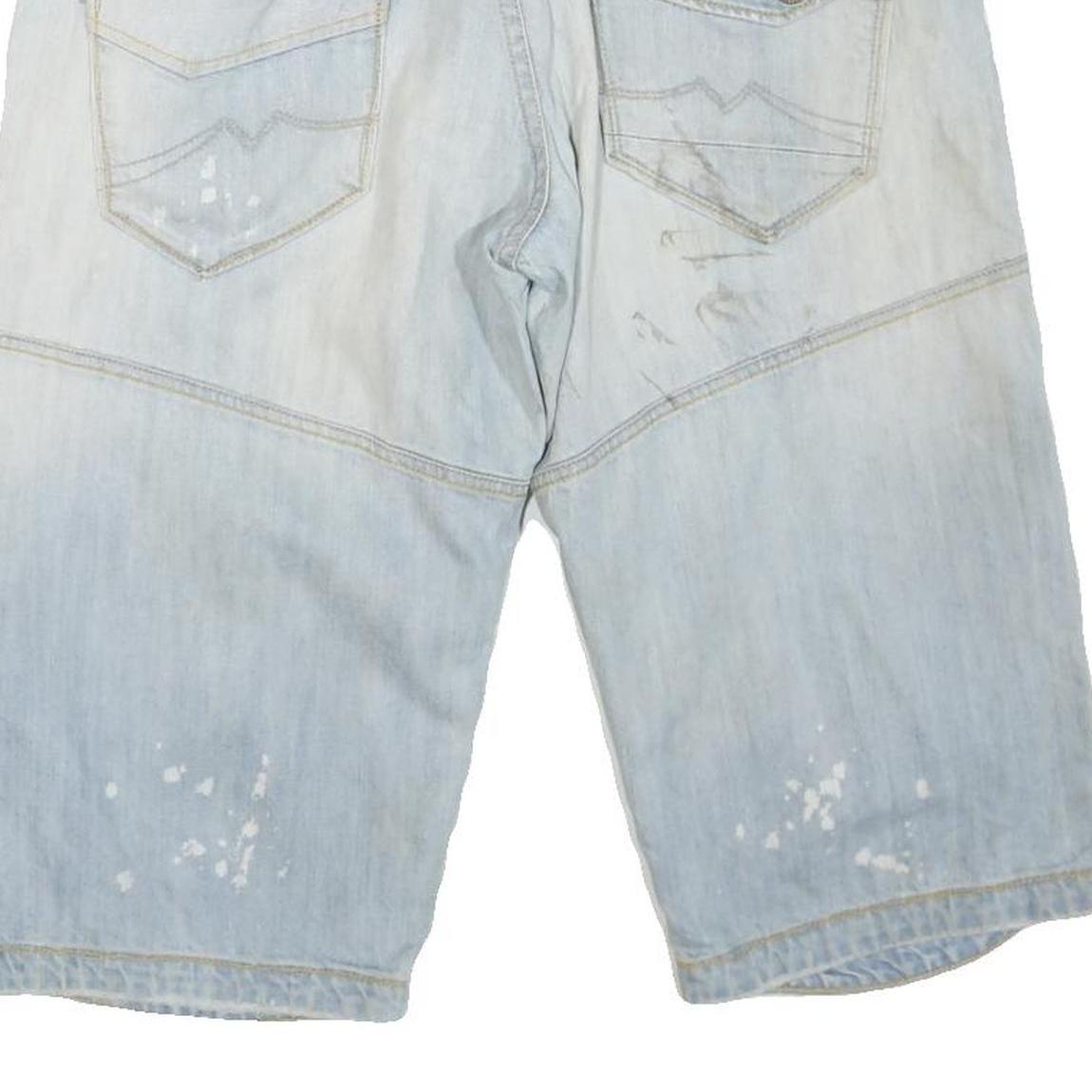 KANSAS Mens Shorts Light Blue Distressed Casual L W36 Cotton Blend Comfortable