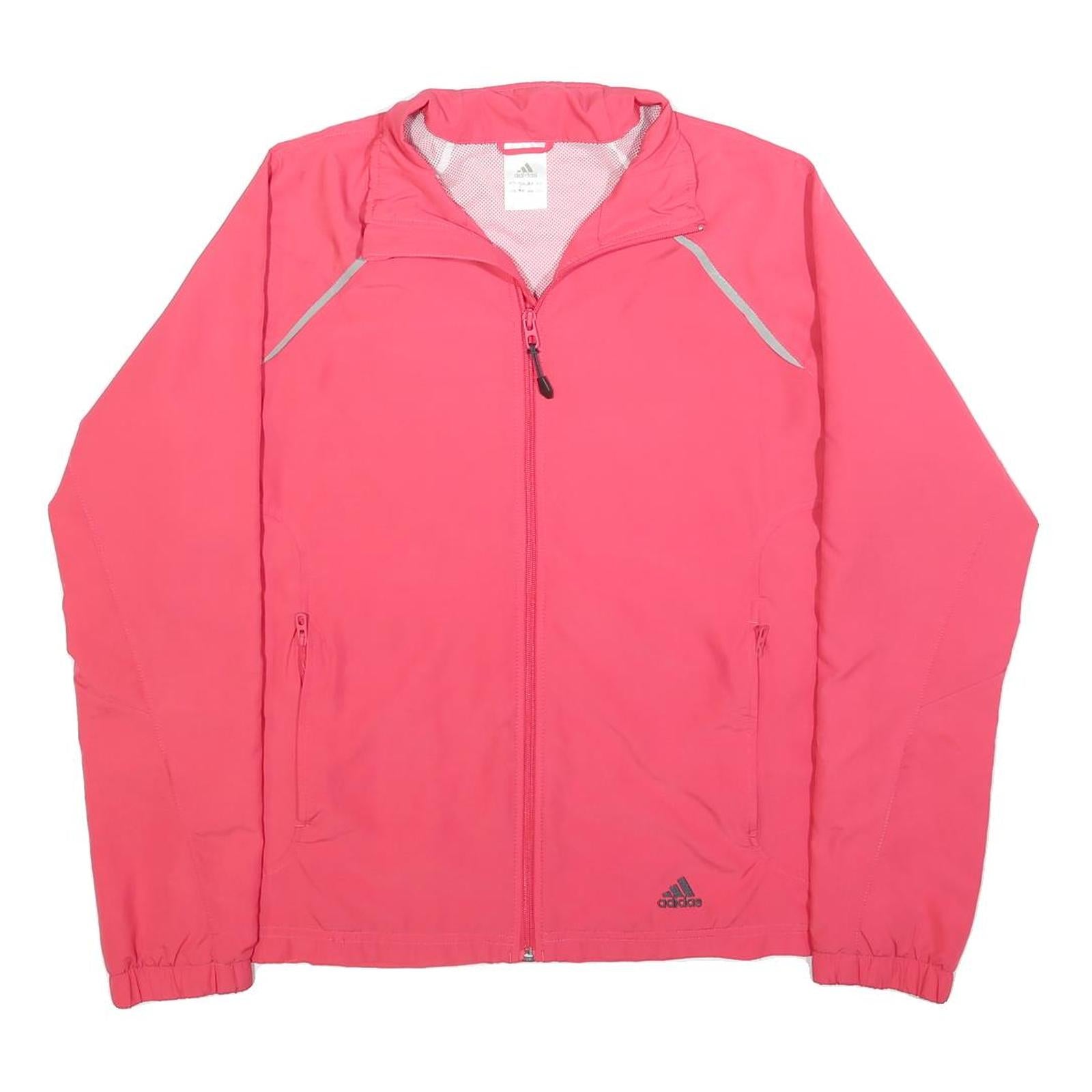 ADIDAS Womens Pink Jacket UK 18 Polyester Zip Plain Sportswear Activewear