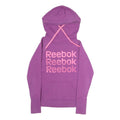 REEBOK Womens Purple Hoodie XS Pink Logo Print Pullover Sweatshirt