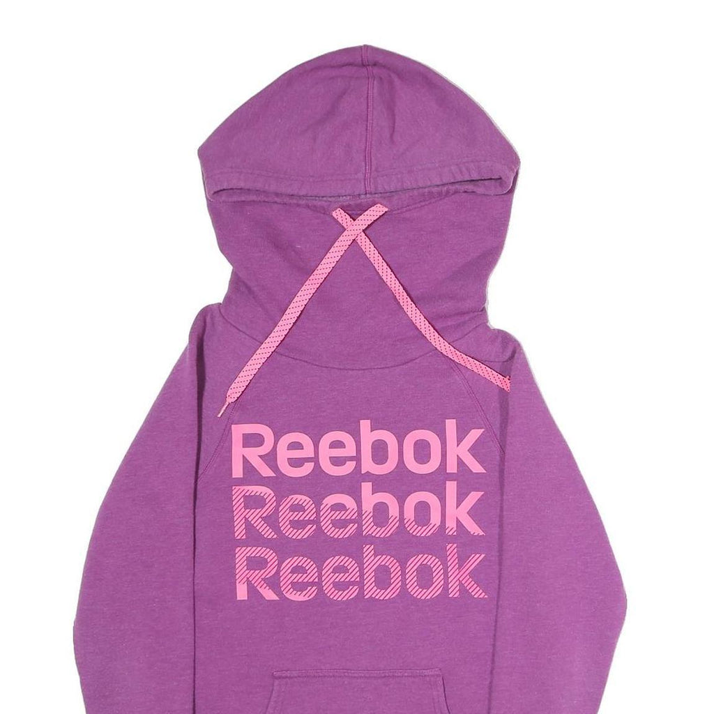 REEBOK Womens Purple Hoodie XS Pink Logo Print Pullover Sweatshirt