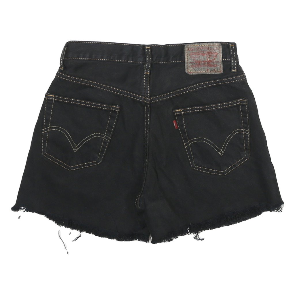 LEVI'S Mens Black Denim Cut-Off Shorts L W30 Relaxed Fit Casual Summer Style