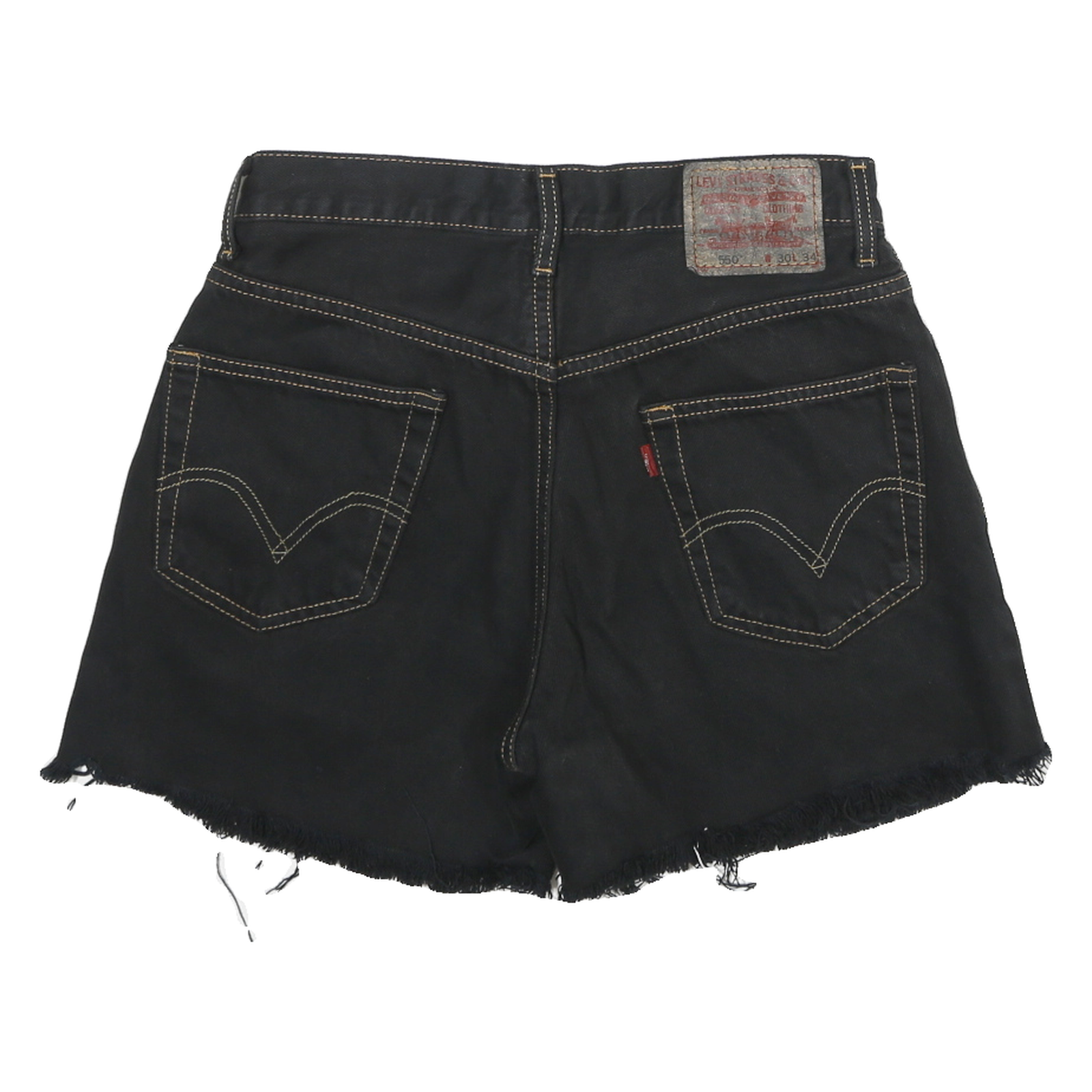 LEVI'S Mens Black Denim Cut-Off Shorts L W30 Relaxed Fit Casual Summer Style