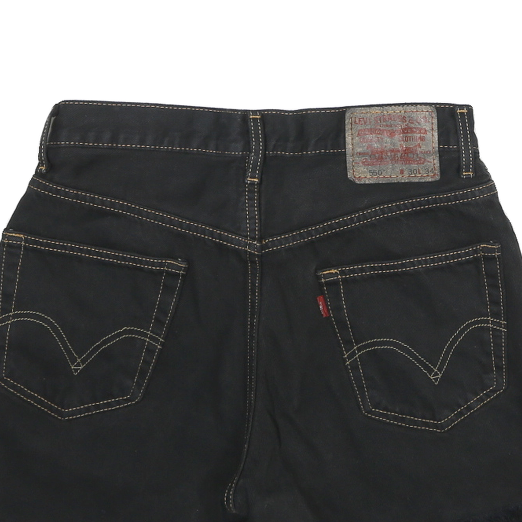 LEVI'S Mens Black Denim Cut-Off Shorts L W30 Relaxed Fit Casual Summer Style