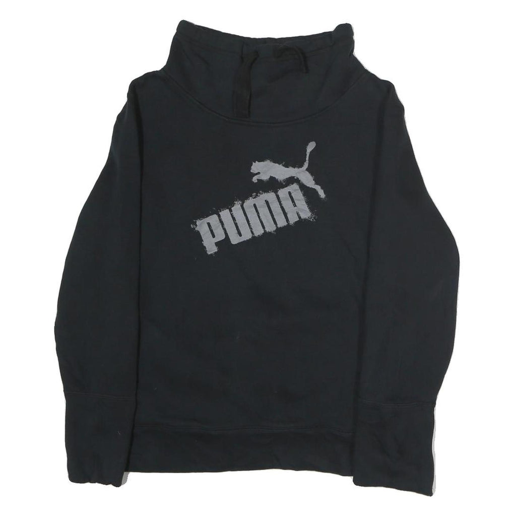 PUMA Womens Black Cotton Crew Neck Sweatshirt UK 12 Logo Print Pullover