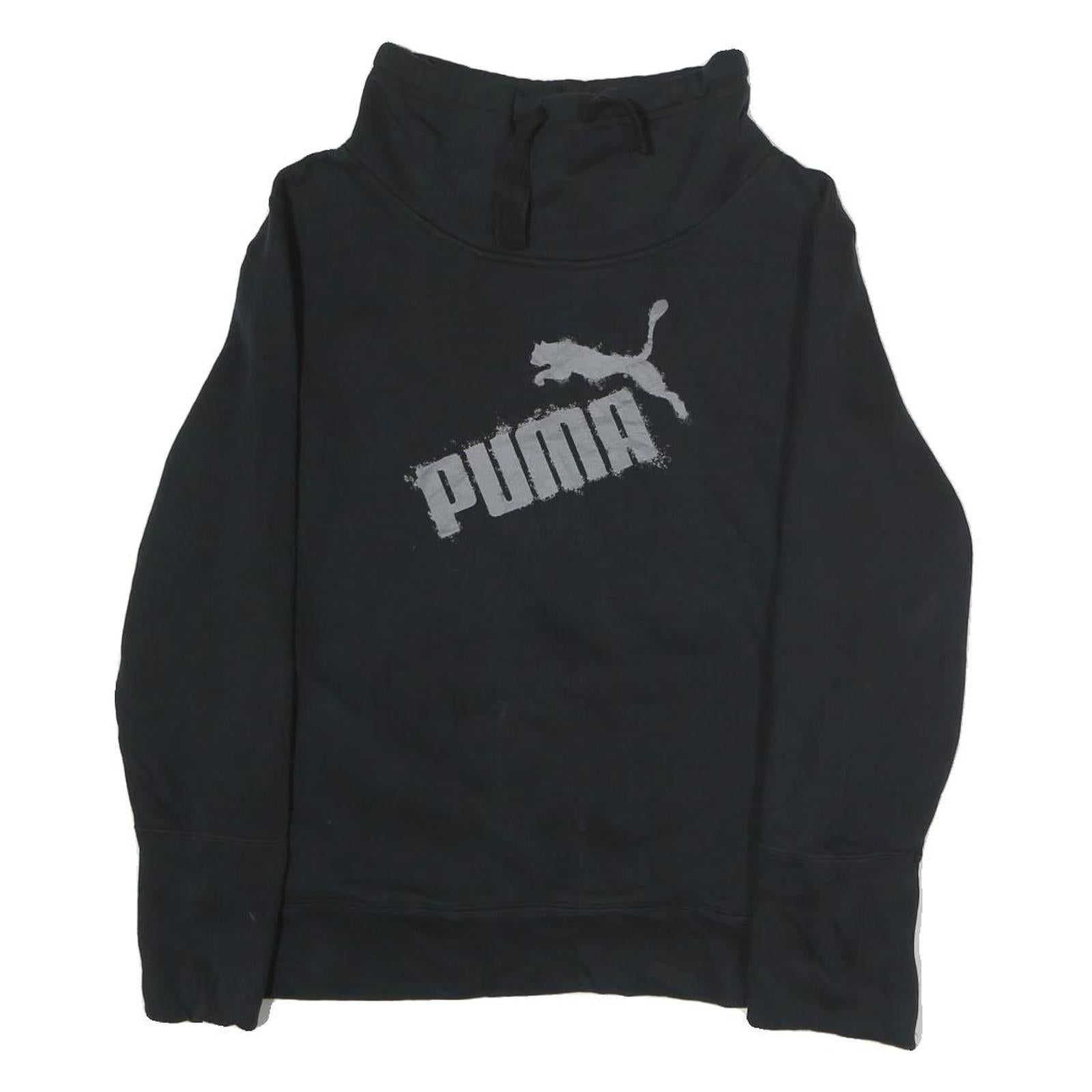 PUMA Womens Black Cotton Crew Neck Sweatshirt UK 12 Logo Print Pullover