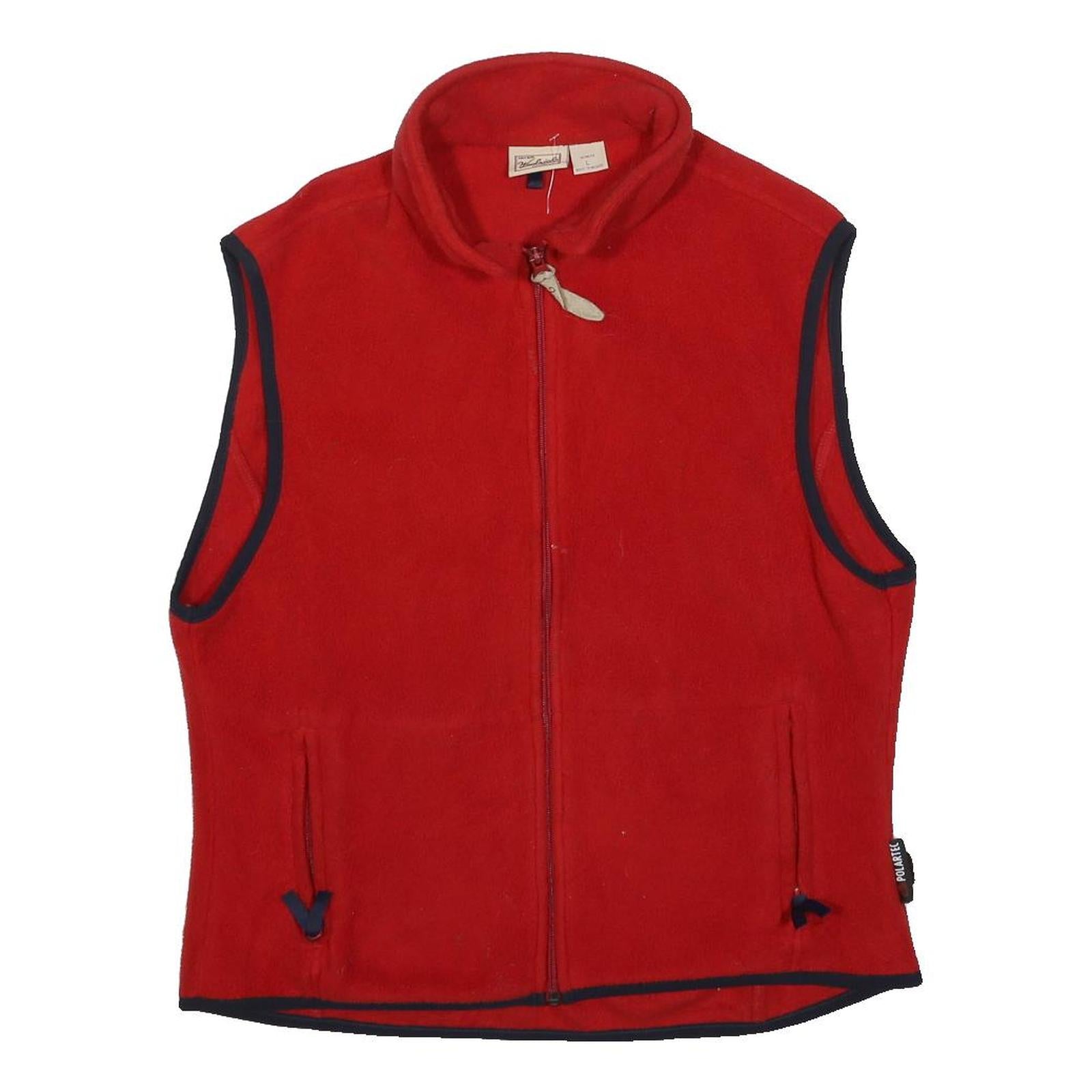 WOOLRICH Womens Red & Navy Fleece Zip Jacket L Casual Outdoor Warm Sleeveless