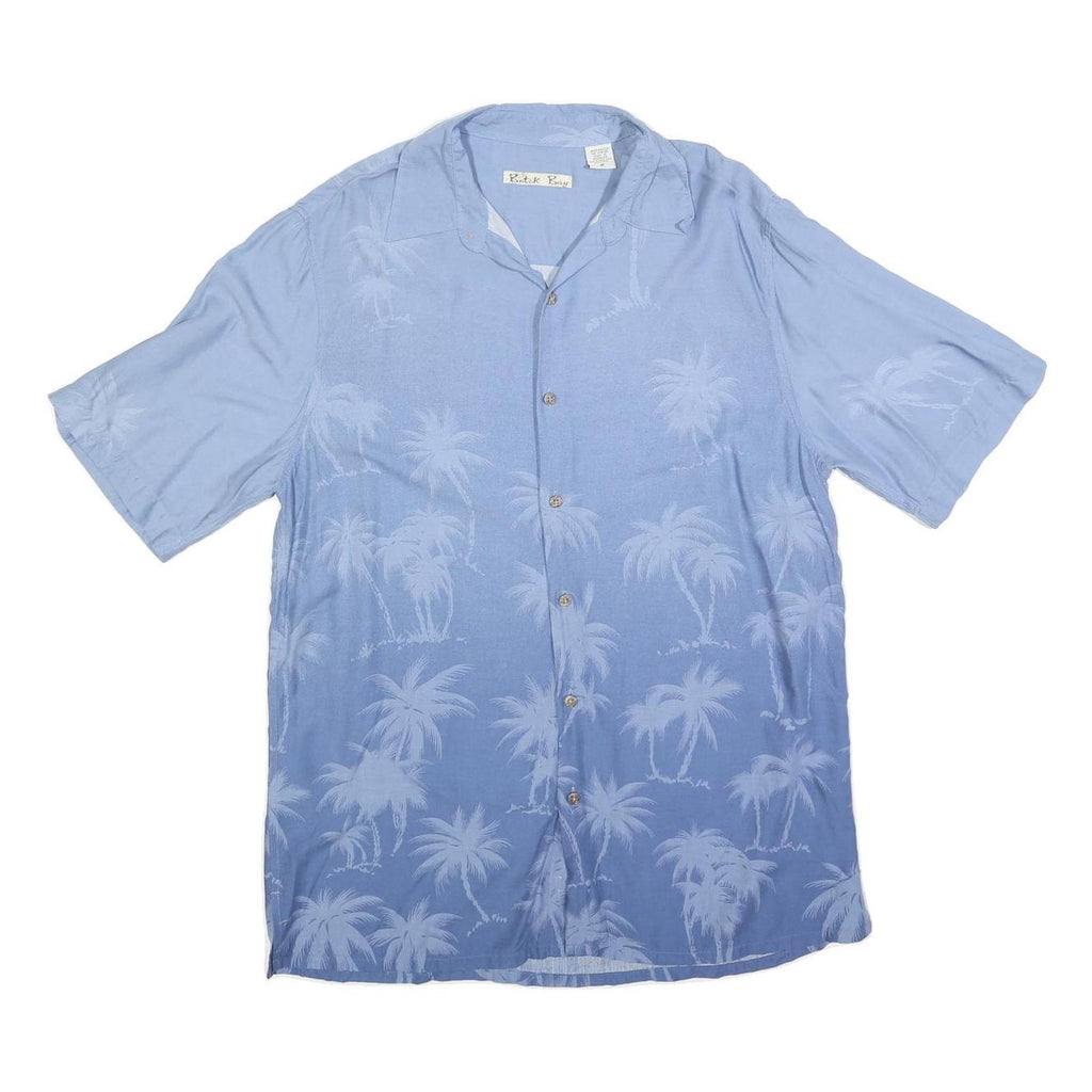 BATIK BAY Mens Blue Rayon Palm Tree Pattern Shirt M Casual Lightweight Summer