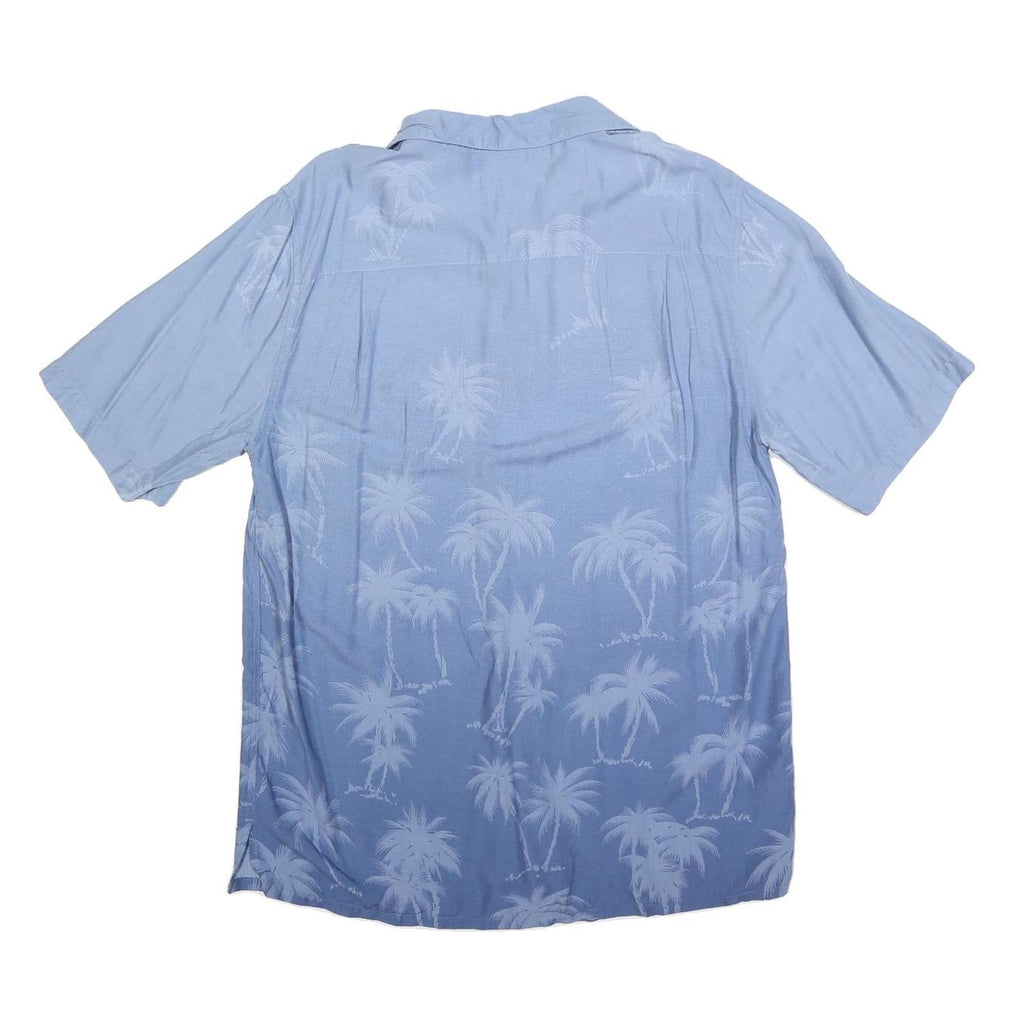 BATIK BAY Mens Blue Rayon Palm Tree Pattern Shirt M Casual Lightweight Summer