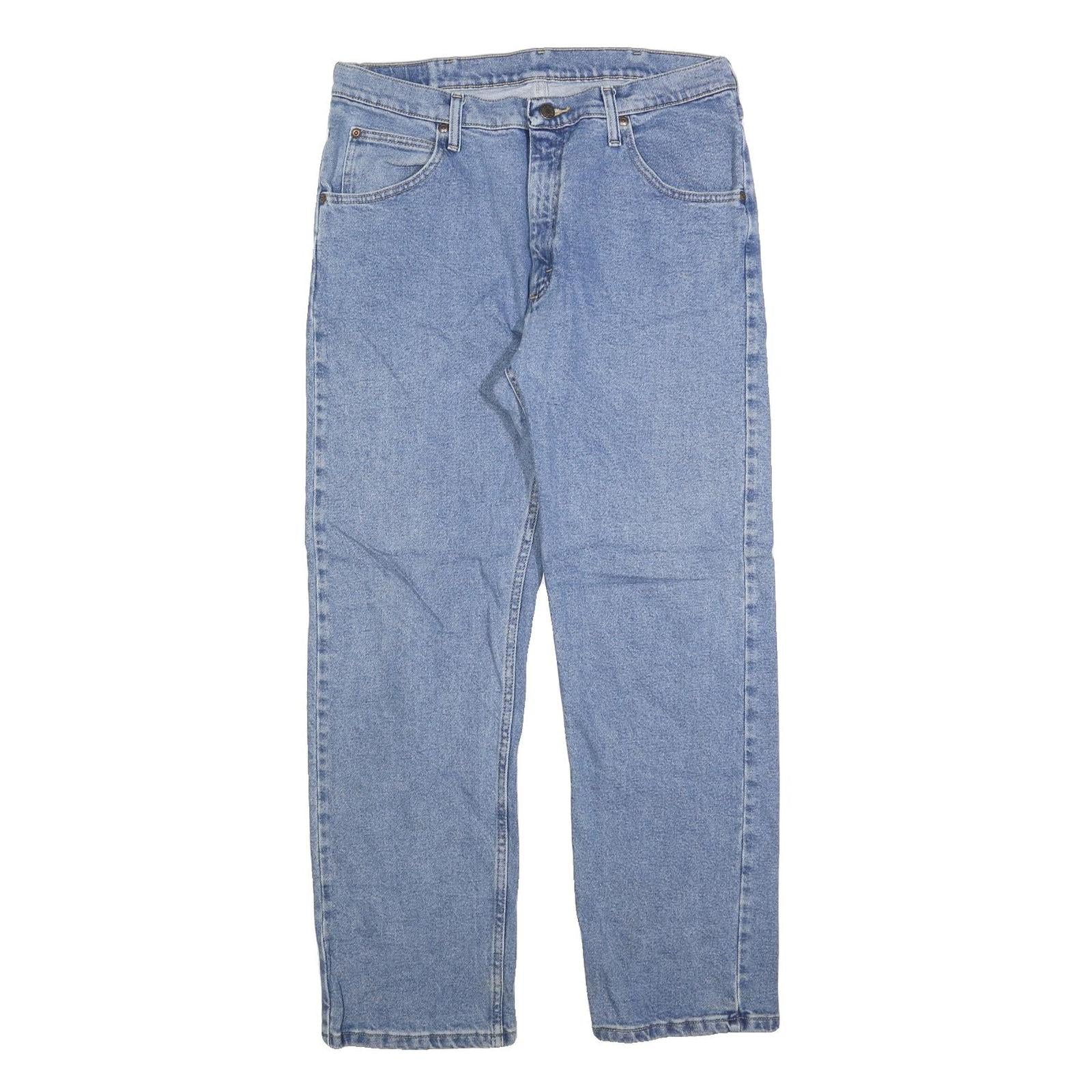 WRANGLER Mens Jeans Blue Regular Straight Denim Medium W34 L30 Cotton Blend Zip