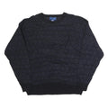 TOWN CRAFT Mens Navy & Black Patterned Wool Jumper Crew Neck Chunky Knit L