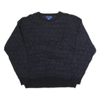 TOWN CRAFT Mens Navy & Black Patterned Wool Jumper Crew Neck Chunky Knit L