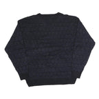TOWN CRAFT Mens Navy & Black Patterned Wool Jumper Crew Neck Chunky Knit L