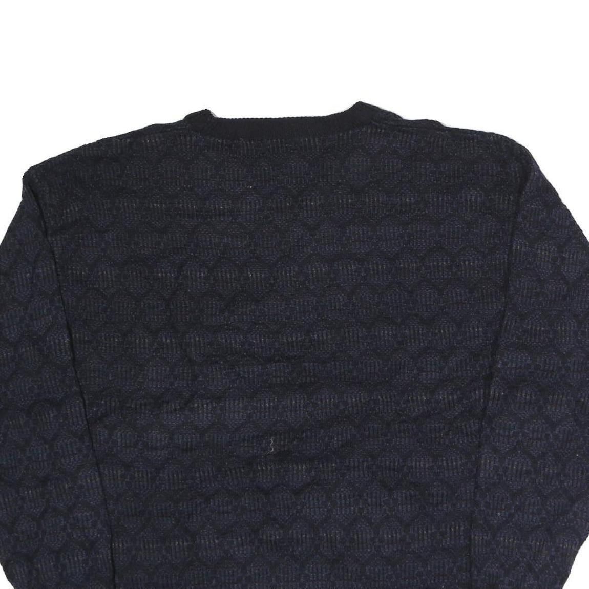 TOWN CRAFT Mens Navy & Black Patterned Wool Jumper Crew Neck Chunky Knit L
