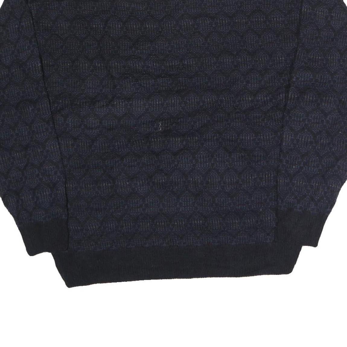 TOWN CRAFT Mens Navy & Black Patterned Wool Jumper Crew Neck Chunky Knit L