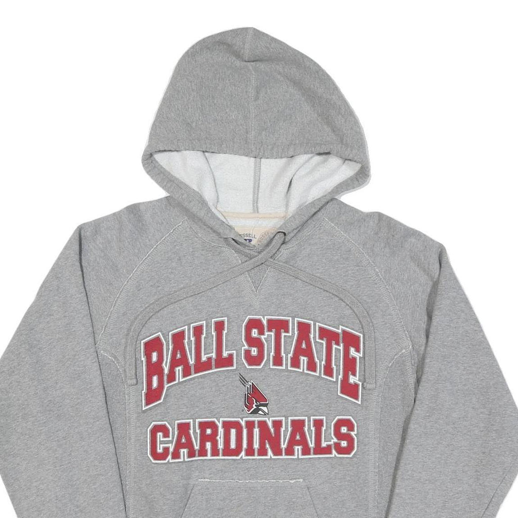 RUSSELL ATHLETICS Mens Grey Ball State Cardinals Hoodie S Cotton Pullover