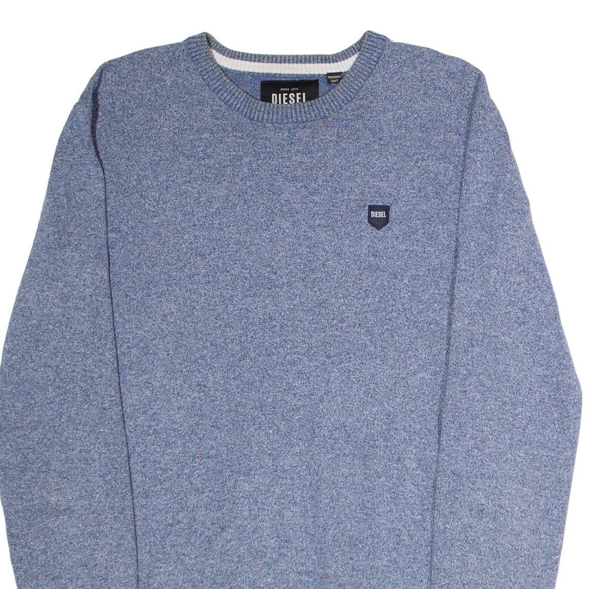 DIESEL Mens Jumper Blue Crew Neck Tight Knit S