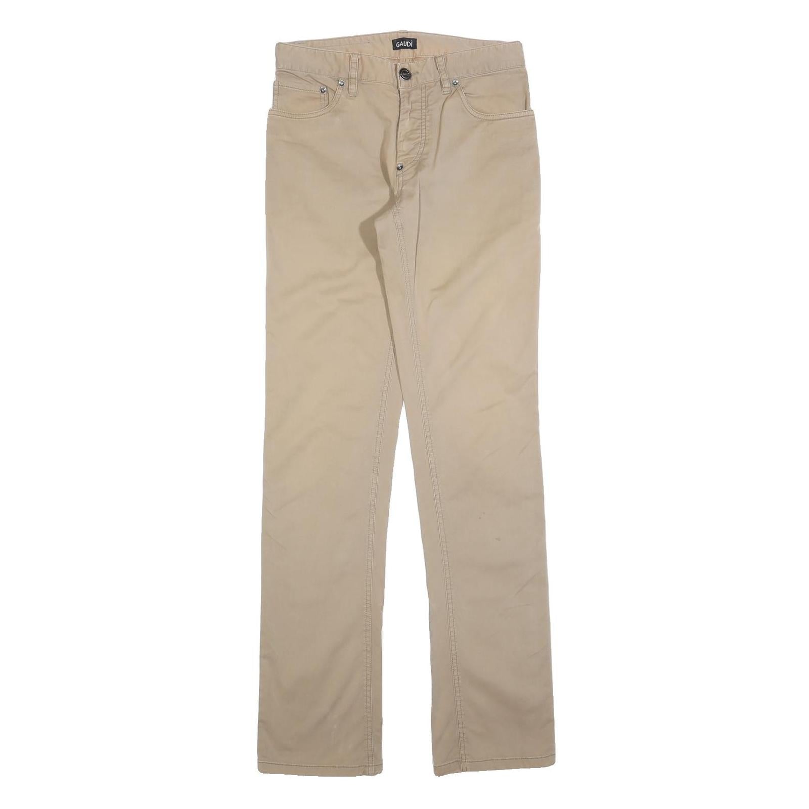 GAUDI Womens Cotton Slim Beige Trousers W28 L34 Button Closure Regular Leg