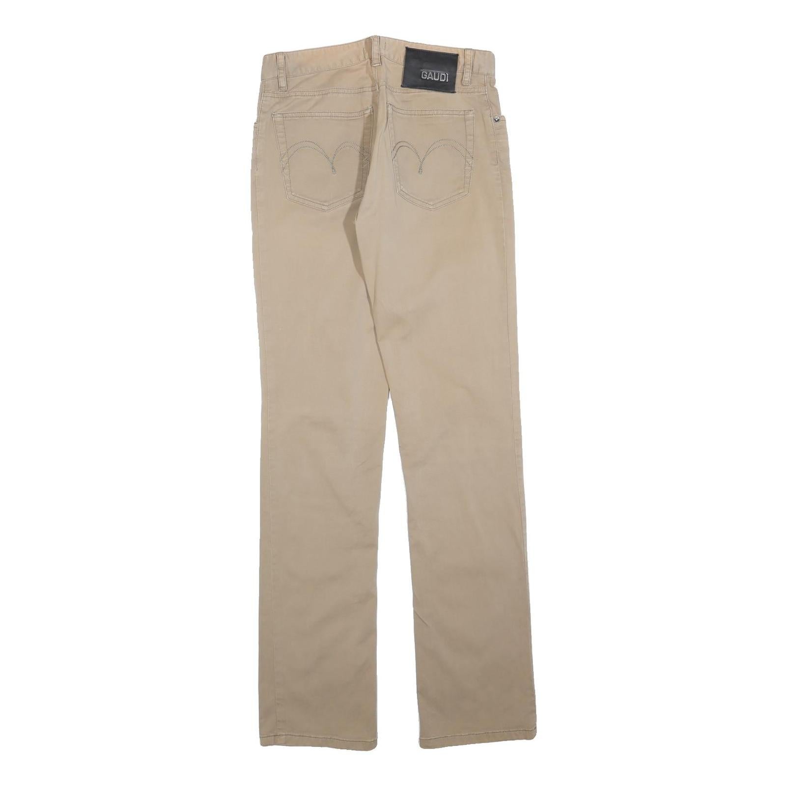 GAUDI Womens Cotton Slim Beige Trousers W28 L34 Button Closure Regular Leg