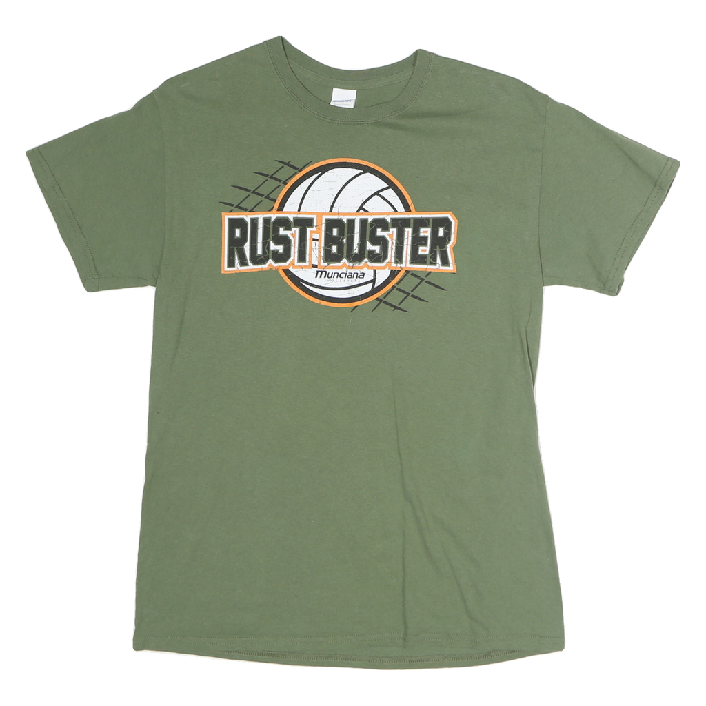 GILDAN Mens Green Rust Buster Graphic T-Shirt M Short Sleeve Crew Neck Cotton