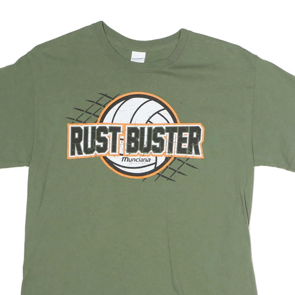 GILDAN Mens Green Rust Buster Graphic T-Shirt M Short Sleeve Crew Neck Cotton
