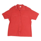 Womens Red Cotton Blend Shirt Short Sleeve Collar M Button Pocket Casual