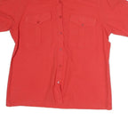 Womens Red Cotton Blend Shirt Short Sleeve Collar M Button Pocket Casual