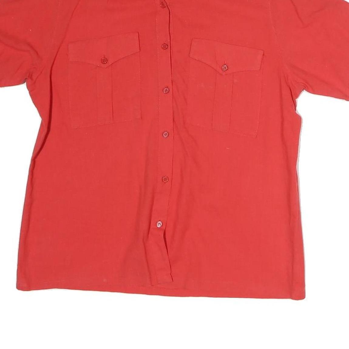 Womens Red Cotton Blend Shirt Short Sleeve Collar M Button Pocket Casual