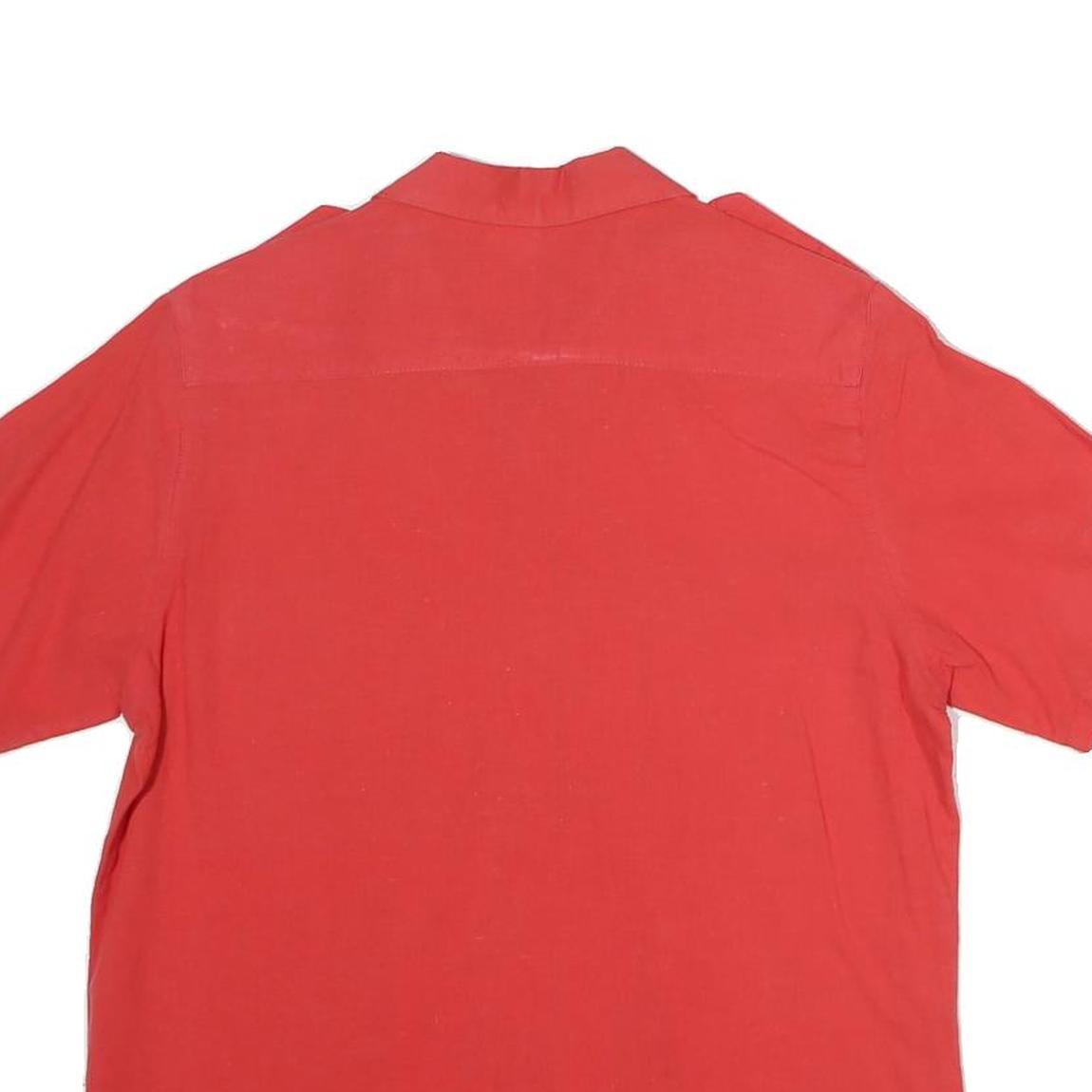 Womens Red Cotton Blend Shirt Short Sleeve Collar M Button Pocket Casual