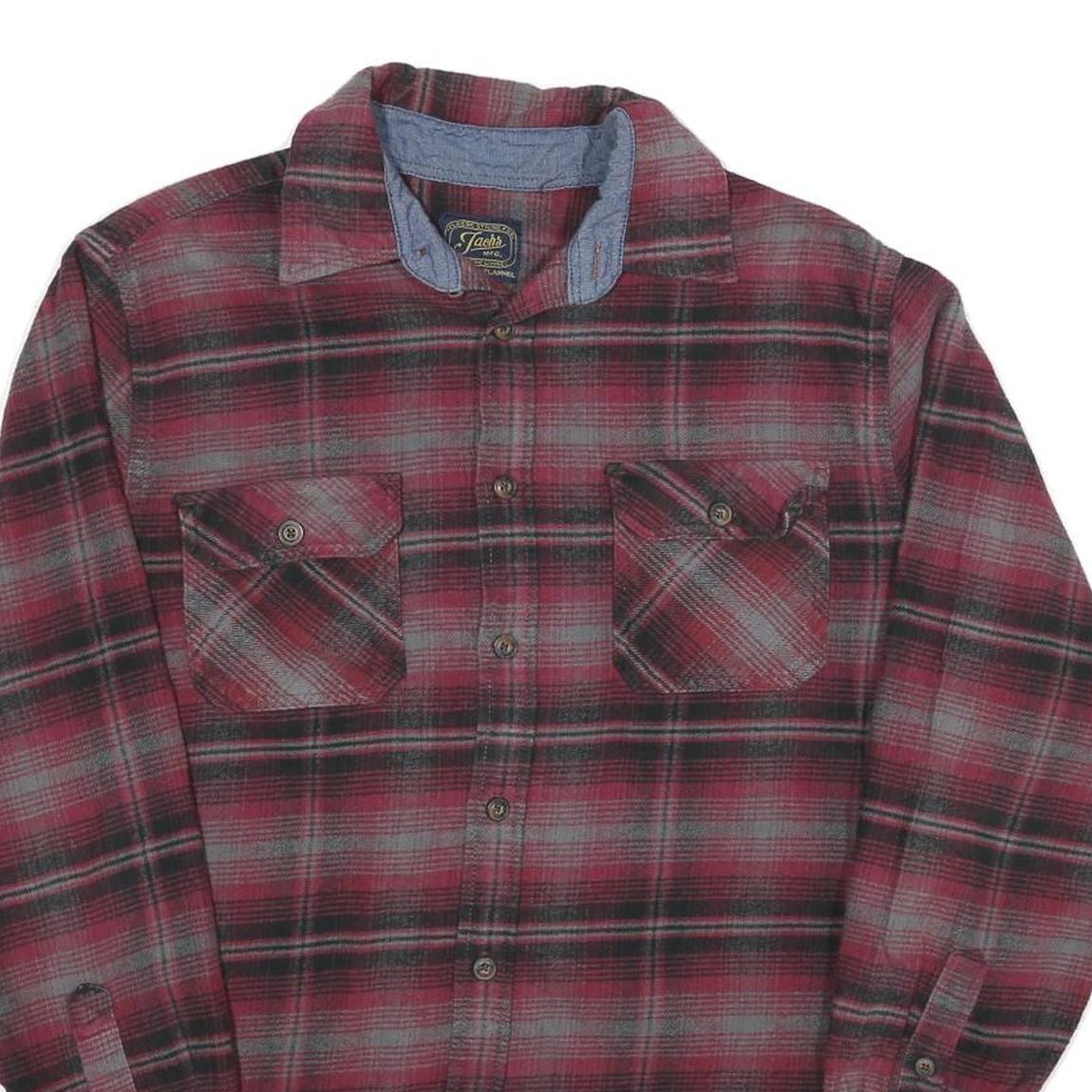 JACHS Mens Red & Grey Plaid Cotton Shirt L Button Pocket Casual Wear