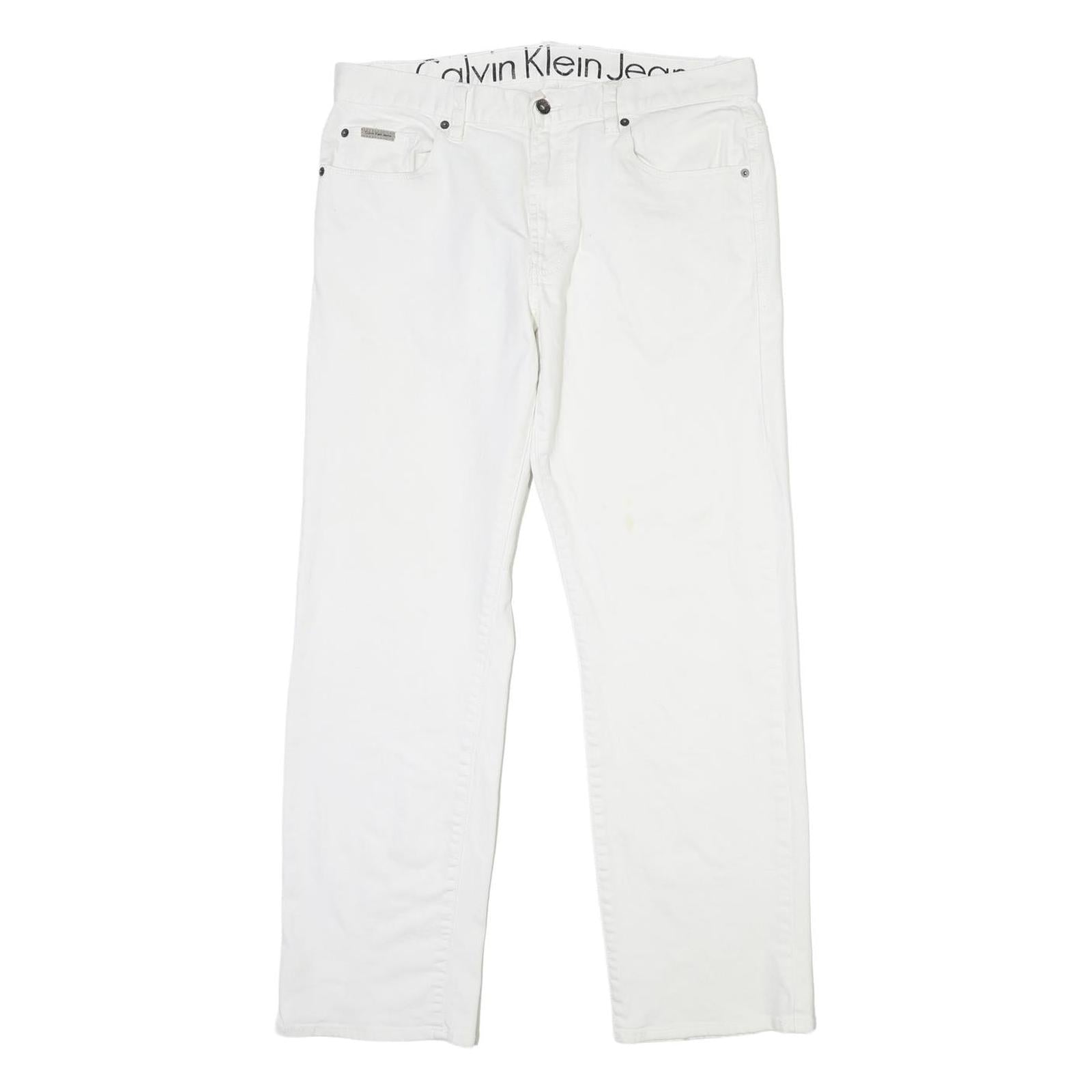 Calvin Klein Mens Jeans White Regular Straight Denim W35 L30 Casual Button