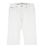 Calvin Klein Mens Jeans White Regular Straight Denim W35 L30 Casual Button