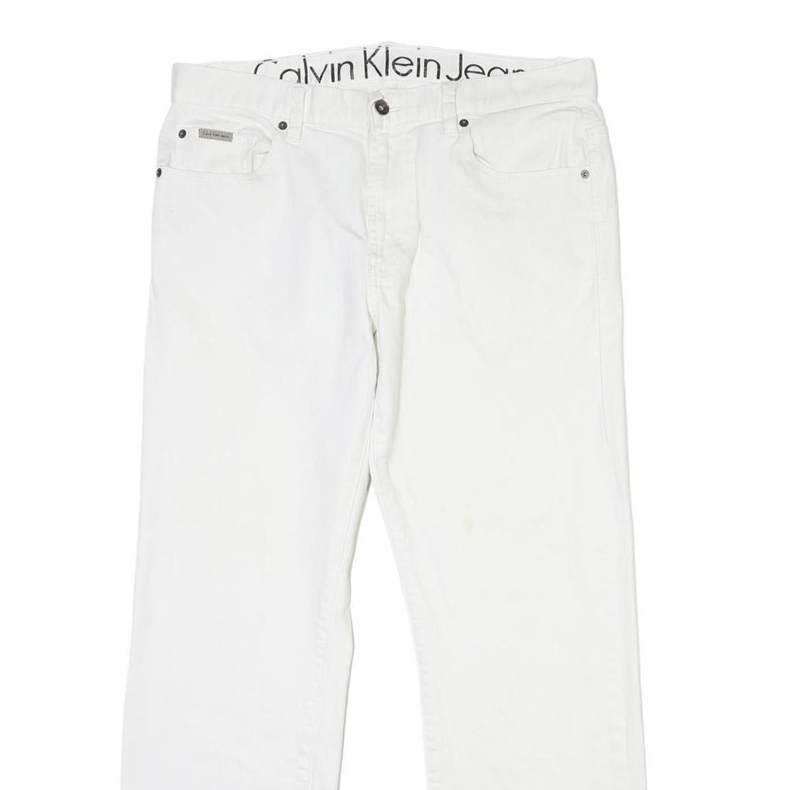 Calvin Klein Mens Jeans White Regular Straight Denim W35 L30 Casual Button