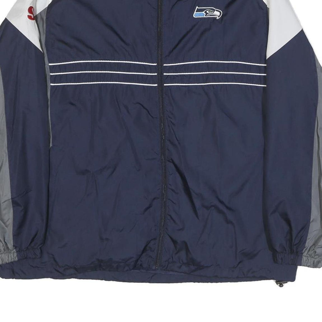 NFL Mens Blue & Grey Zip Jacket L Polyester Blend Striped Sports Team Casual