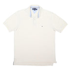 TOMMY HILFIGER Mens White Polo Shirt M Cotton Blend Short Sleeve Classic Fit