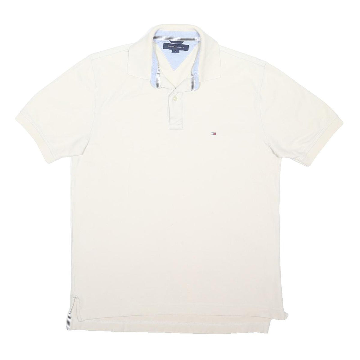 TOMMY HILFIGER Mens White Polo Shirt M Cotton Blend Short Sleeve Classic Fit