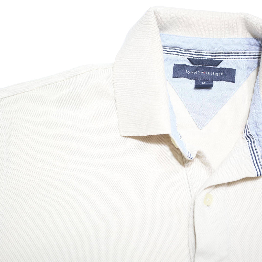 TOMMY HILFIGER Mens White Polo Shirt M Cotton Blend Short Sleeve Classic Fit
