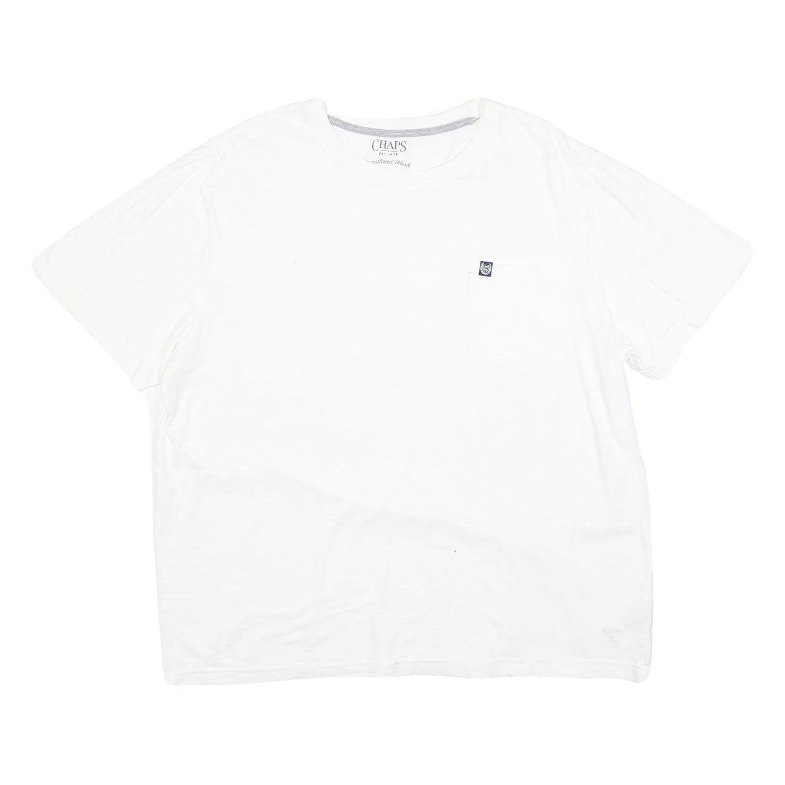 CHAPS Mens White Plain T-Shirt XL Short Sleeve Crew Neck Cotton Blend Pocket