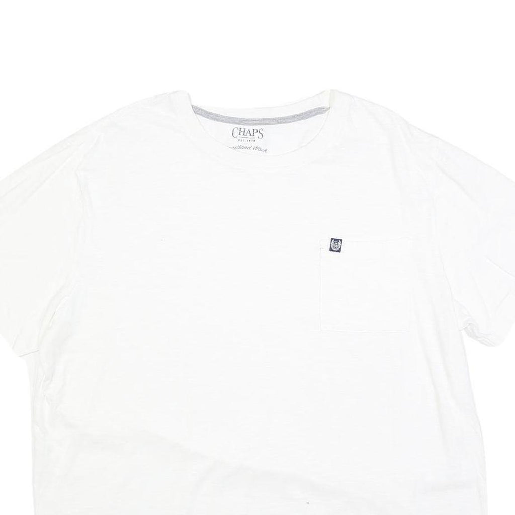 CHAPS Mens White Plain T-Shirt XL Short Sleeve Crew Neck Cotton Blend Pocket