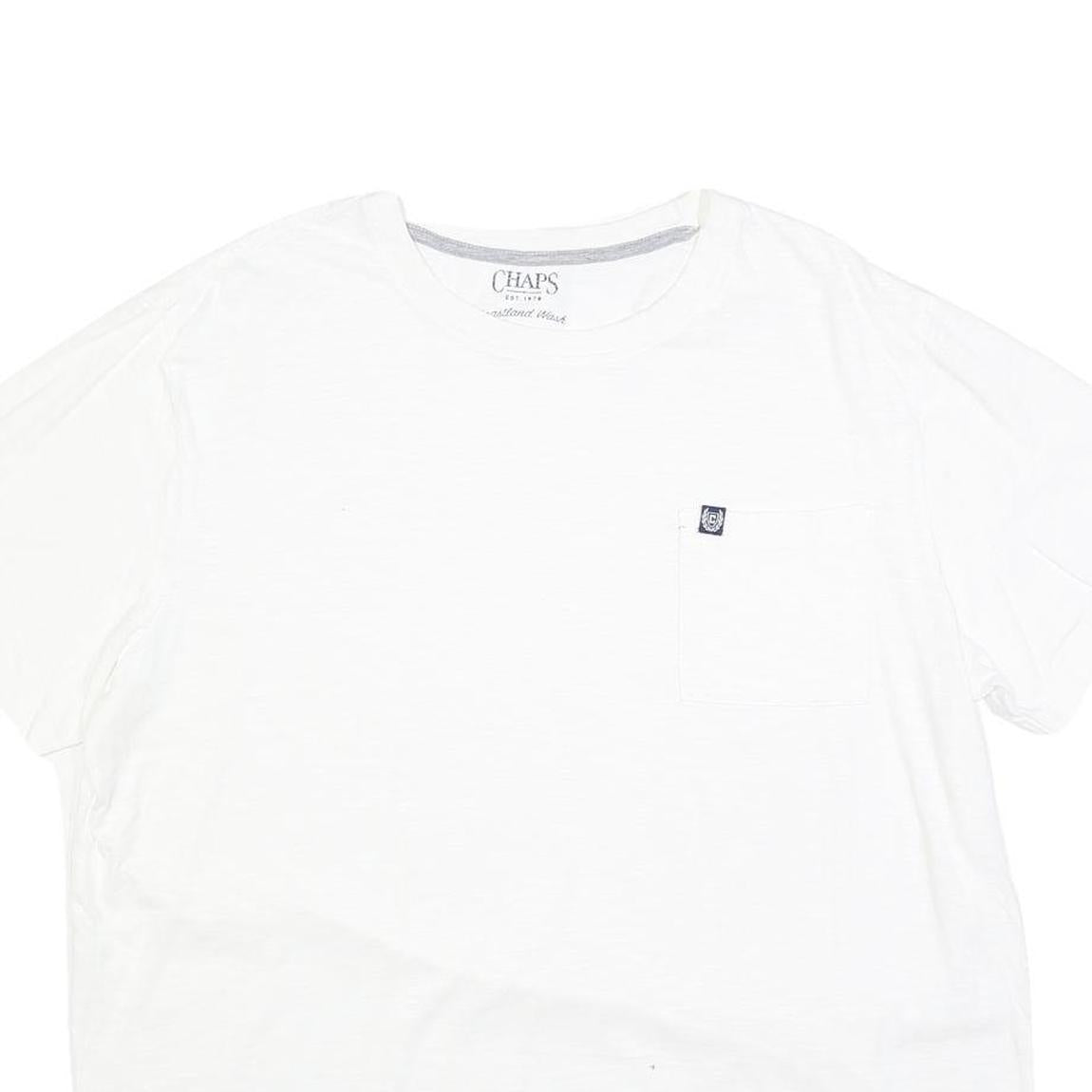 CHAPS Mens White Plain T-Shirt XL Short Sleeve Crew Neck Cotton Blend Pocket