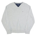 TOMMY HILFIGER Mens Jumper Grey V-Neck Tight Knit L