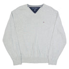 TOMMY HILFIGER Mens Jumper Grey V-Neck Tight Knit L