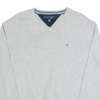 TOMMY HILFIGER Mens Jumper Grey V-Neck Tight Knit L