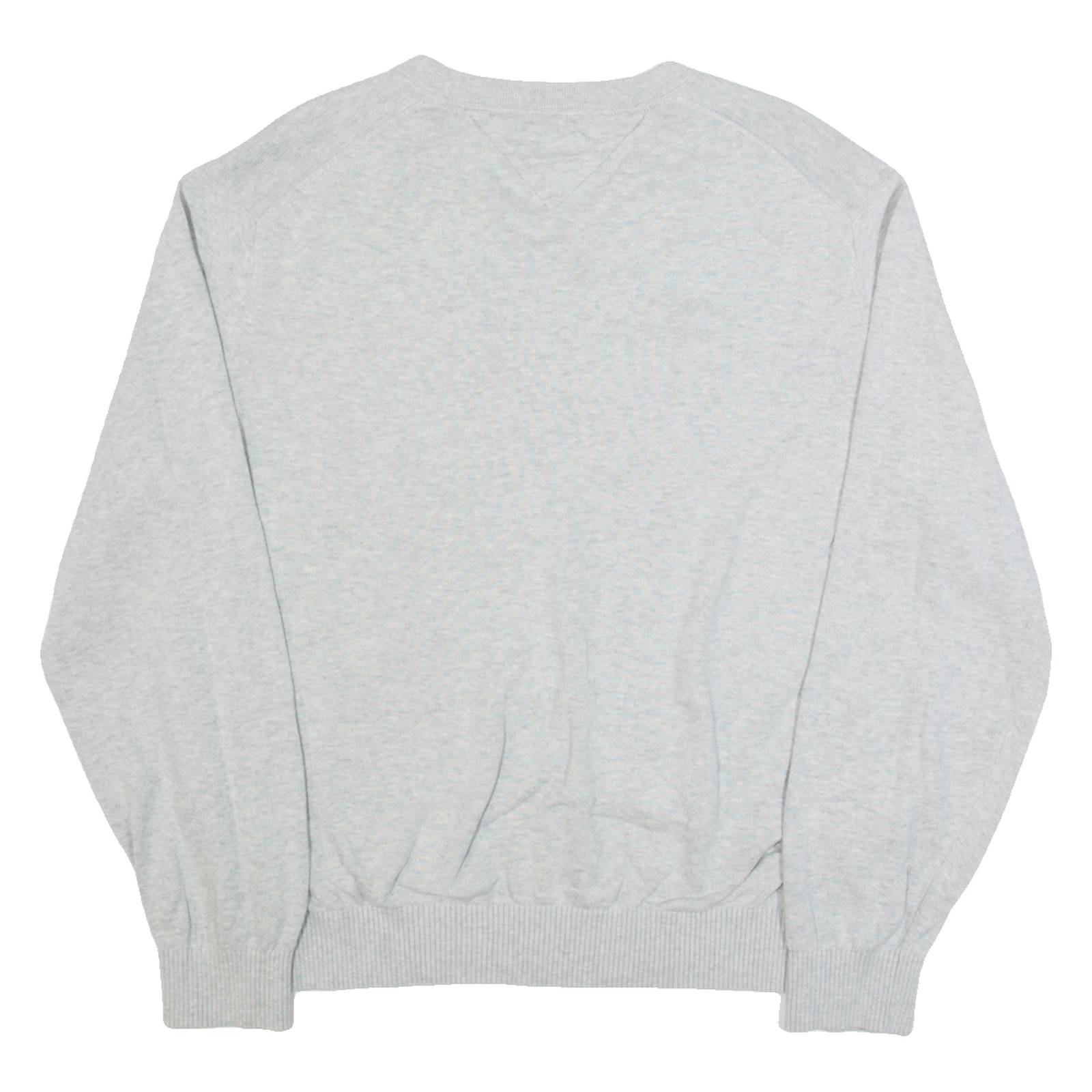 TOMMY HILFIGER Mens Jumper Grey V-Neck Tight Knit L