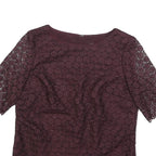 REISS Womens Maroon Printed Top Short Sleeve Round Neck UK 8 Elegant Polyester