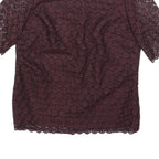REISS Womens Maroon Printed Top Short Sleeve Round Neck UK 8 Elegant Polyester