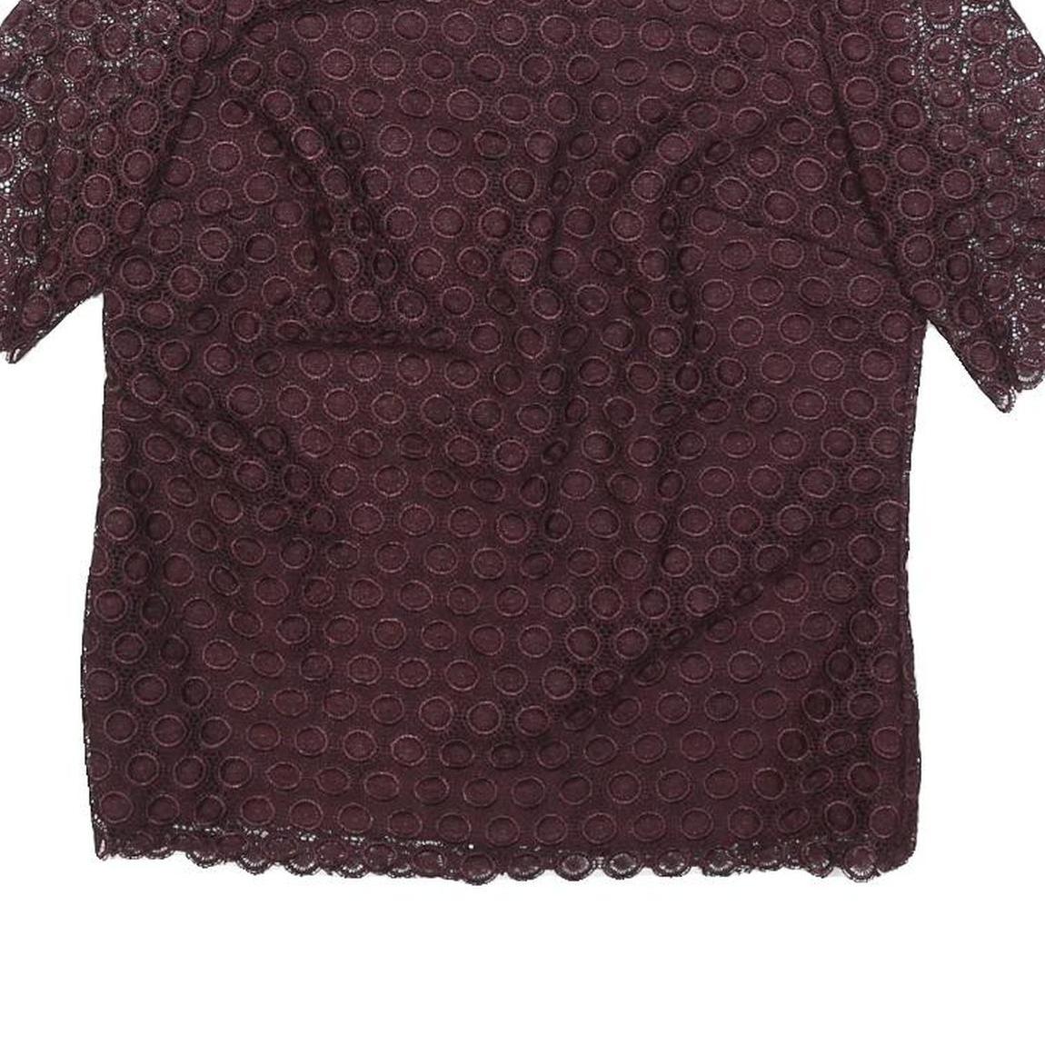 REISS Womens Maroon Printed Top Short Sleeve Round Neck UK 8 Elegant Polyester