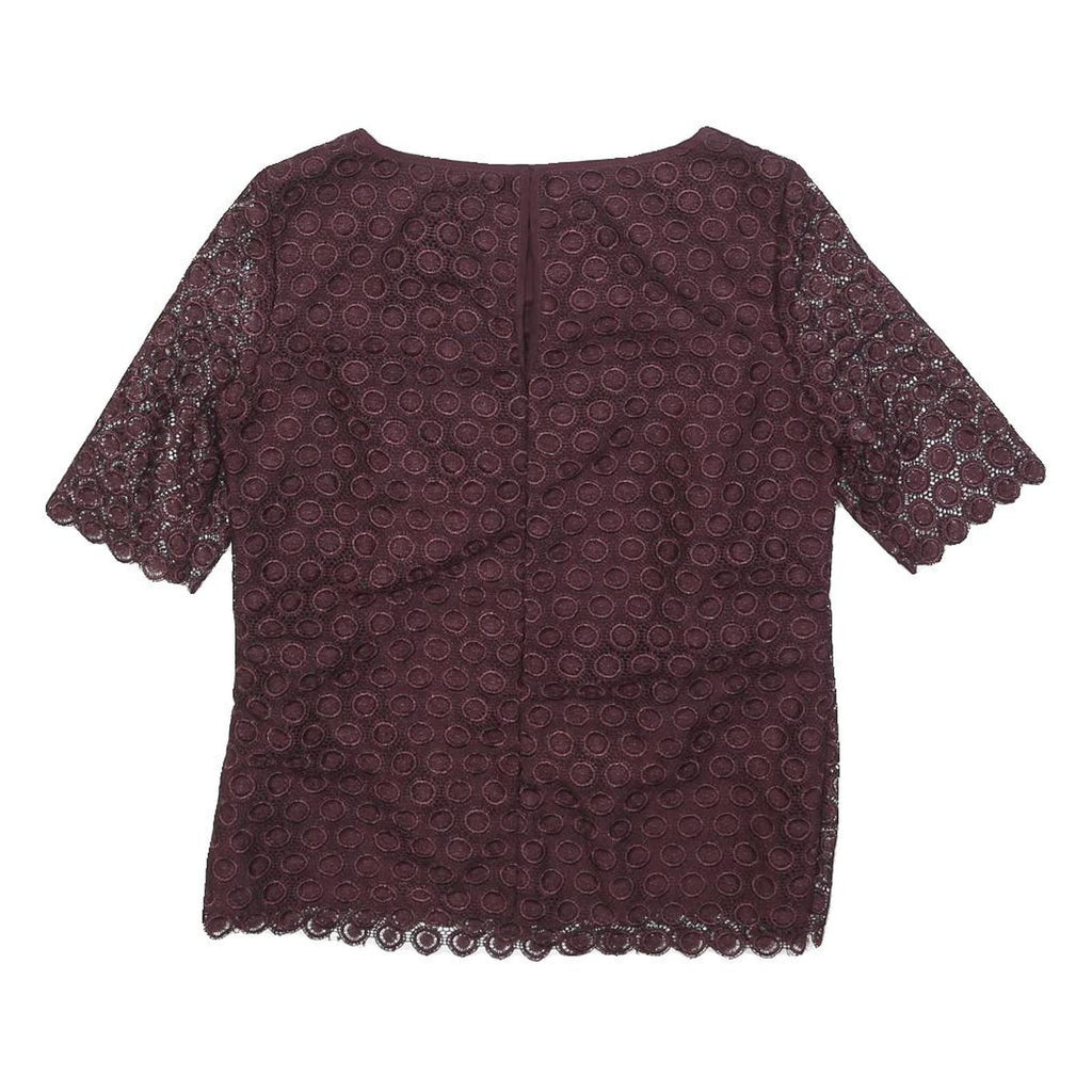 REISS Womens Maroon Printed Top Short Sleeve Round Neck UK 8 Elegant Polyester