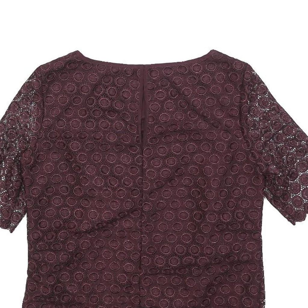 REISS Womens Maroon Printed Top Short Sleeve Round Neck UK 8 Elegant Polyester