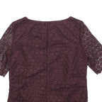 REISS Womens Maroon Printed Top Short Sleeve Round Neck UK 8 Elegant Polyester